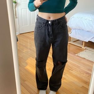 Black wide leg ripped jeans